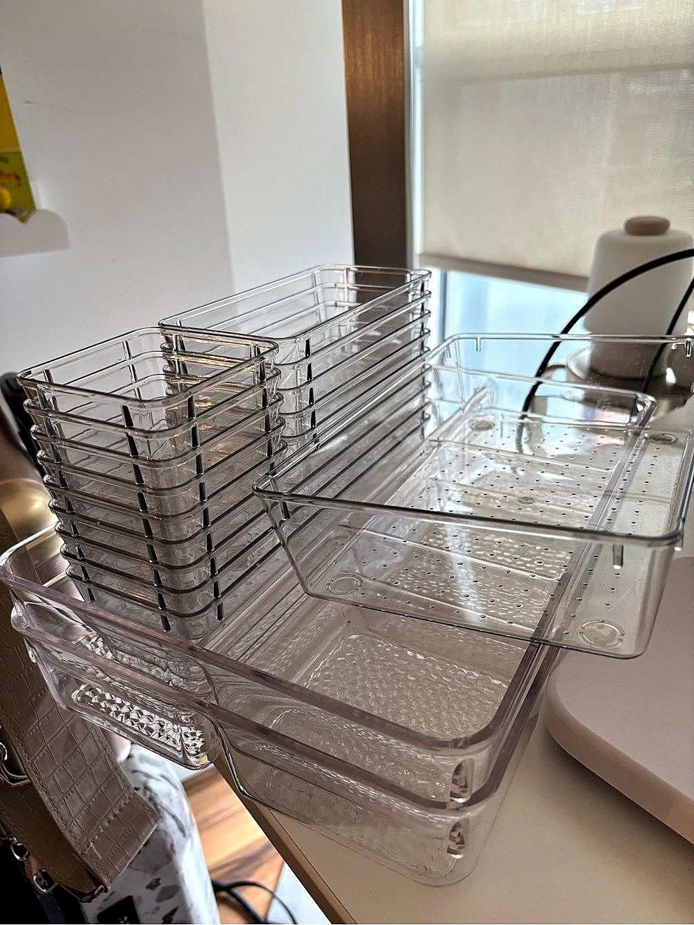Assorted Clear Desk Drawer Organizers